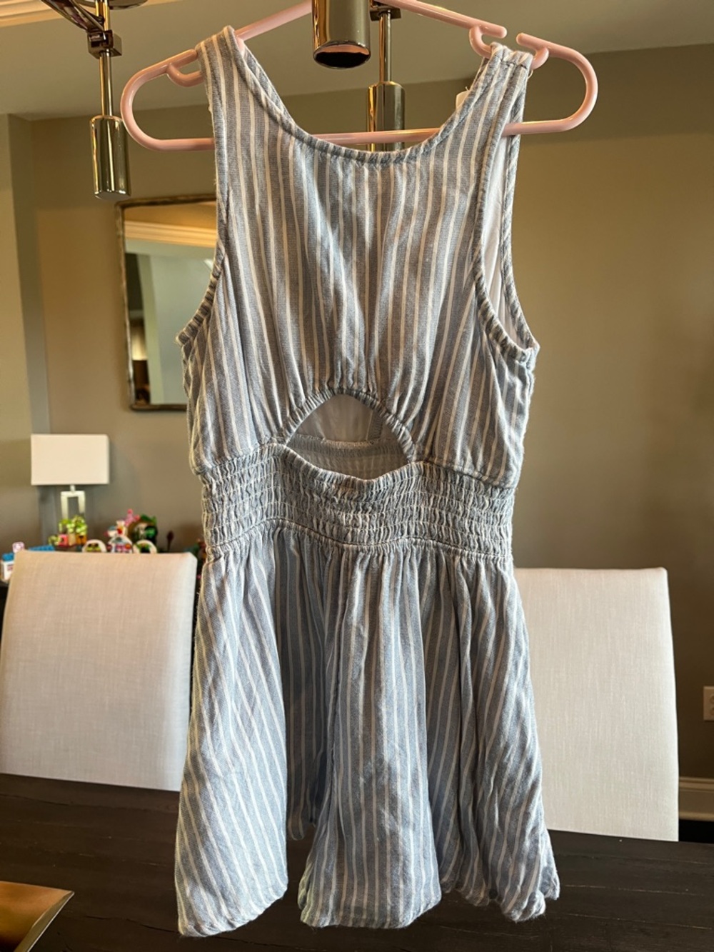 abercrombie kids Blue & White Striped romper with Front Keyhole